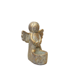 Anioł Figurka ceramiczna betonowa Rustykalny Złoty Świecznik 16cm